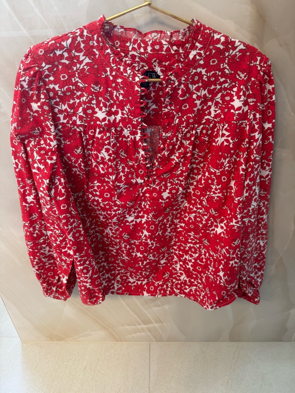 J. Crew Red and White Floral Peasant Blouse